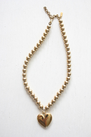 Vintage Gold Beaded Heart Charm Necklace Selected By Moons + Junes Vintage