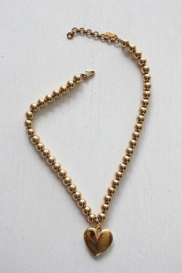 Vintage Gold Beaded Heart Charm Necklace Selected By Moons + Junes Vintage #2