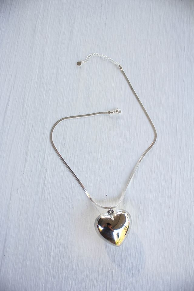 1980s Silver Heart Snake Chain Necklace Selected By Moons + Junes Vintage #1