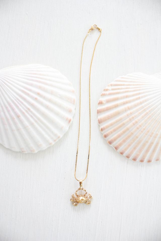 Vintage Gold Beach Crab Pendant Necklace Selected By Moons + Junes Vintage #1