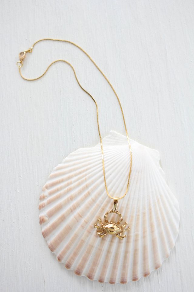 Vintage Gold Beach Crab Pendant Necklace Selected By Moons + Junes Vintage #2