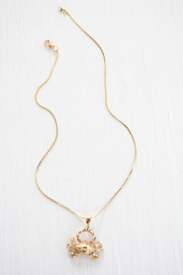 Vintage Gold Beach Crab Pendant Necklace Selected By Moons + Junes Vintage #3