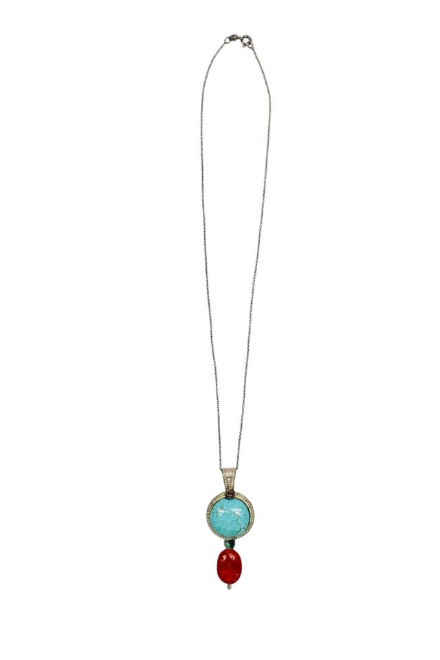 Handmade Turquoise Spiny Oyster Pendant Necklace Selected By Moons + Junes Vintage #2