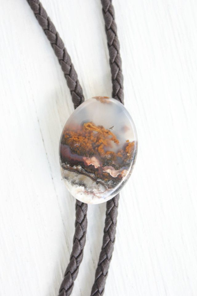 Vintage Agate Western Bolo Tie Necklace Selected By Moons + Junes Vintage #1