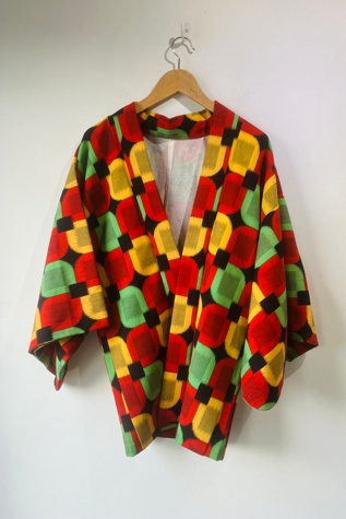 Vintage Red, Green, Black and Yellow Kimono Selected by The Curatorial Dept.