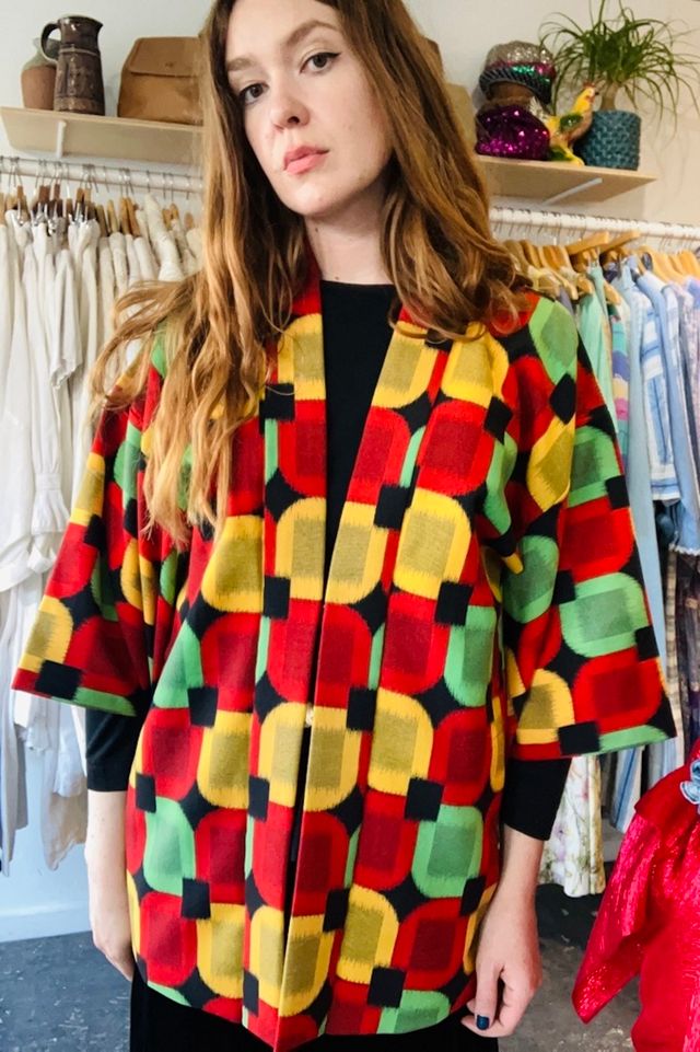 Vintage Red, Green, Black and Yellow Kimono Selected by The Curatorial Dept. #1
