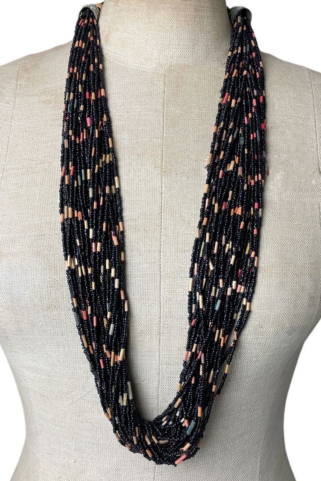 Vintage Multi-Strand Black Beaded Necklace Selected By Ankh By Racquel Vintage #1