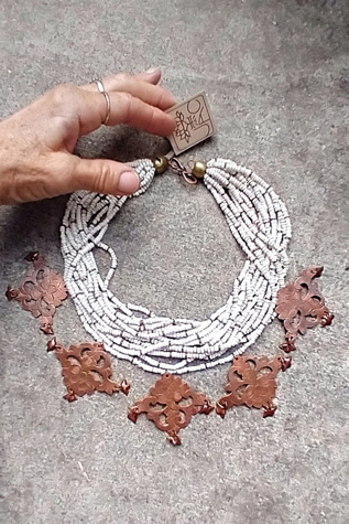 Antique Glass Copper and Brass Necklace Selected by Garbage Soup