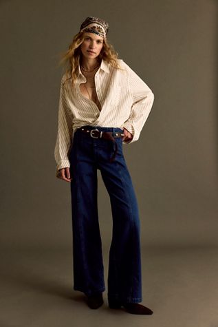 Driftwood Charlee Embroidered Wide-Leg Jeans | Free People