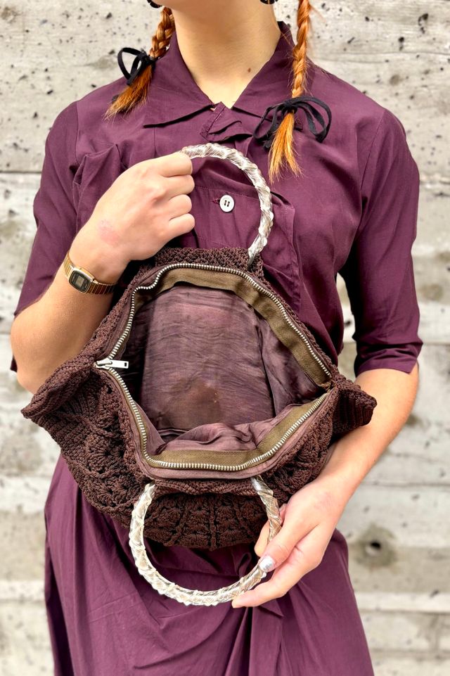 Vintage 1950’s Brown Crochet Purse With Lucite Handle Selected by Nomad Vintage #1