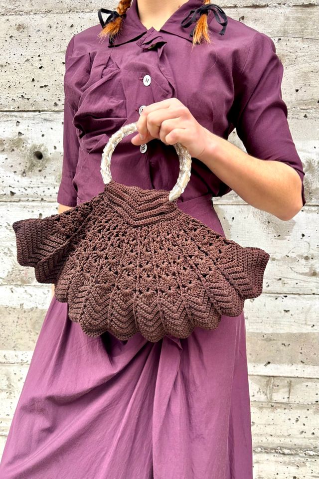 Vintage 1950’s Brown Crochet Purse With Lucite Handle Selected by Nomad Vintage #2