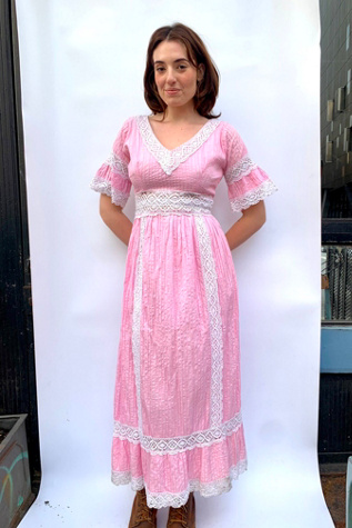 Vintage Bohemian Pink Lace Panel Dress Selected by Nomad Vintage