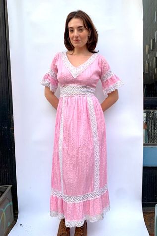 Vintage Bohemian Pink Lace Panel Dress Selected by Nomad Vintage