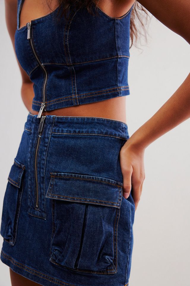 DARK BLUE DENIM SHIRT AND SKORT CO-ORD SET