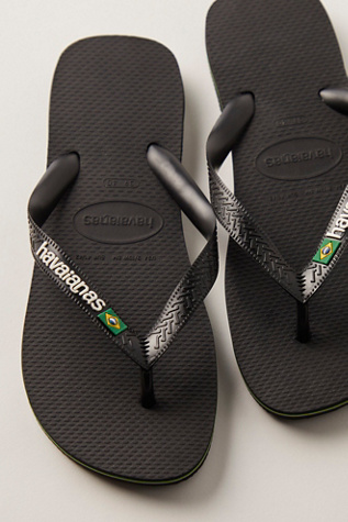 Havaianas Brazil Flip Flops At Free People In Black Logo, Size: XL