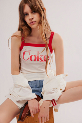 Coca-Cola Tank Top by Junk Food at Free People in Ivory, Size: XL