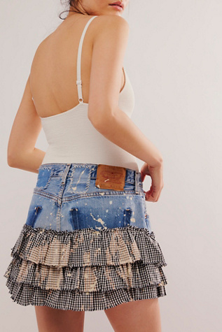 Женские юбки Tricia Fix Denim Ruffle Gingham Mini, цвет: Чёрный комбинированный — фото 2