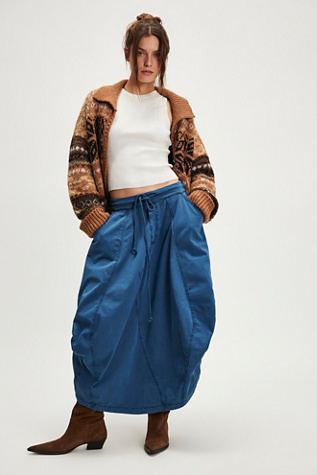 Willow Poplin Midi Skirt At Free People In Dark Denim, Size: XS