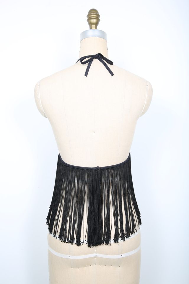 Vintage Sheer Black Lace Bra Top with Fringe Selected by Love