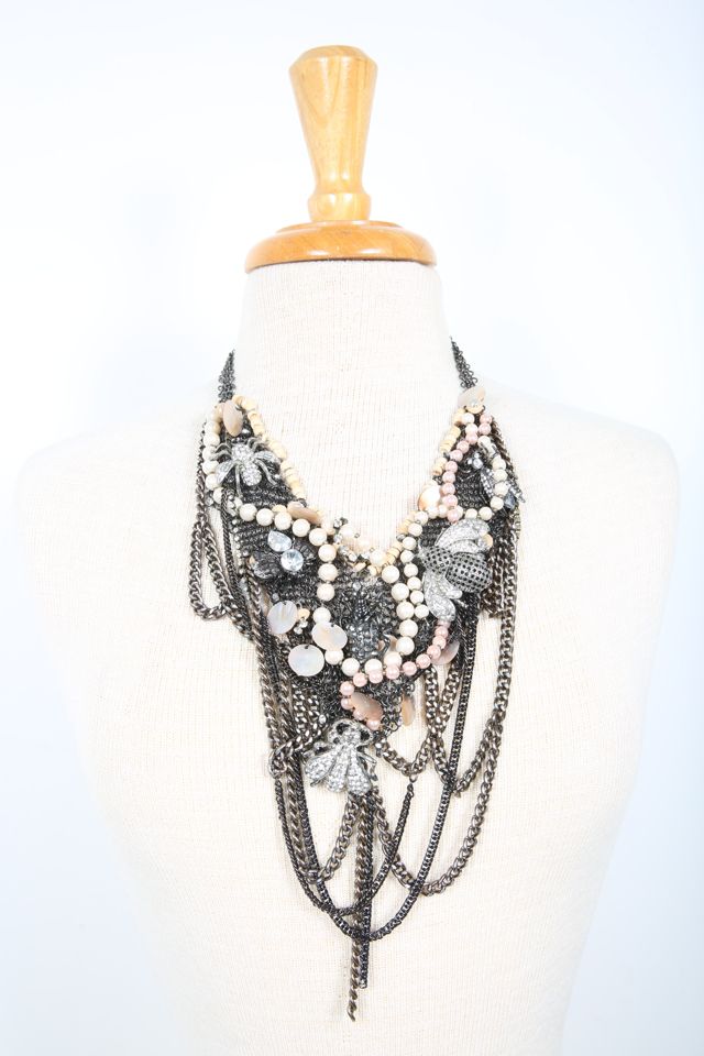 Faux Pearls with Antique Book Chain Back