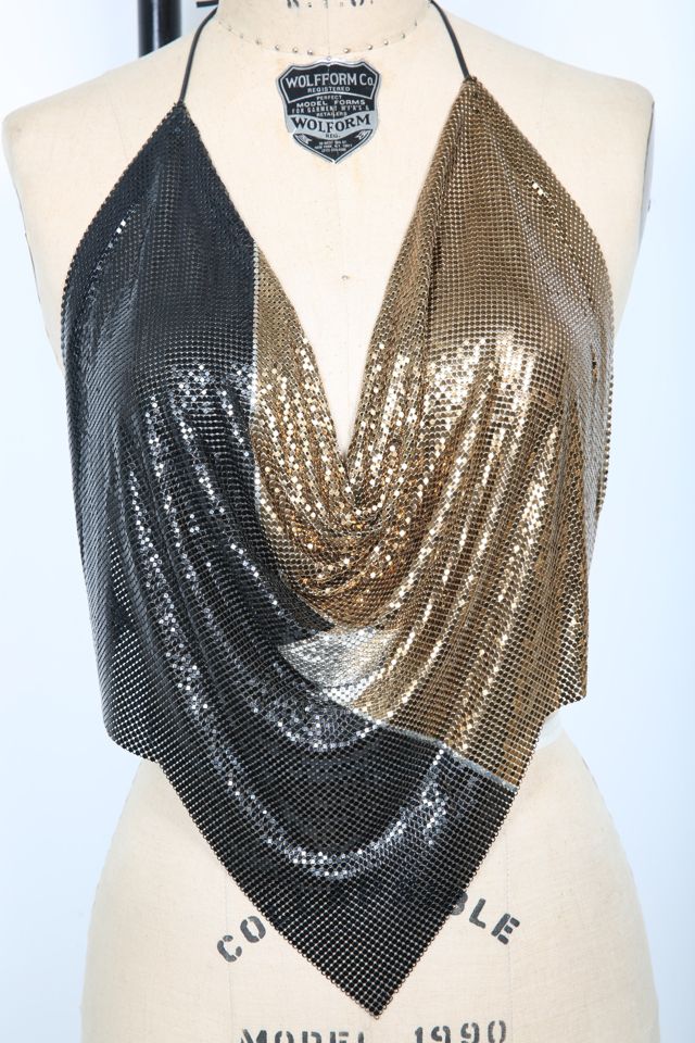 70s Vintage Multi Color Chainmail Disco Halter Top Selected by