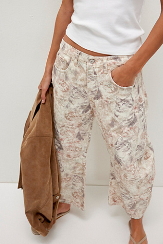 We The Free Good Luck Printed Barrel Jeans at Free People in Bode & Margot, Size: 25