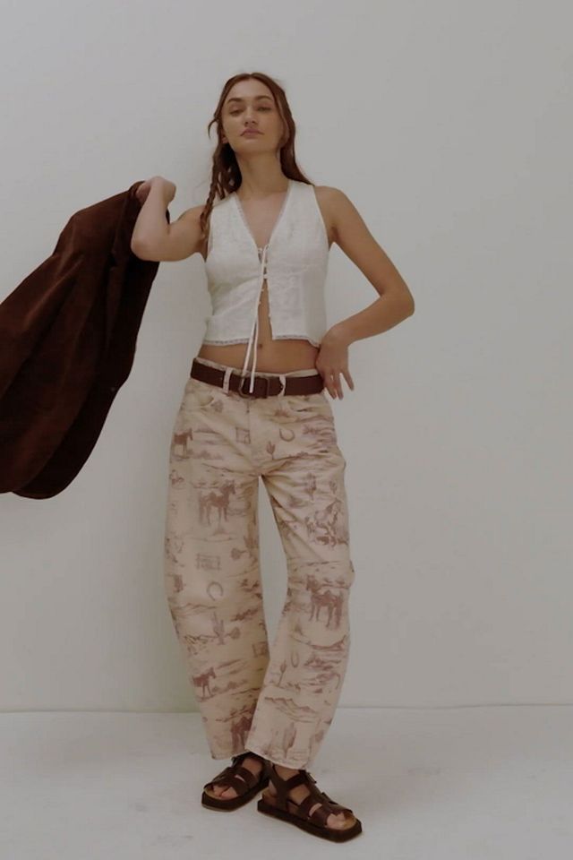 We The Free Good Luck Printed Barrel Jeans | Free People