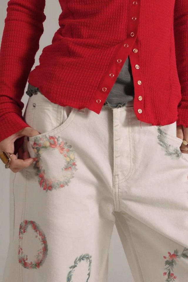 We The Free Good Luck Printed Barrel Denim Jeans