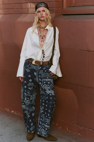 We The Free Good Luck Printed Barrel Jeans