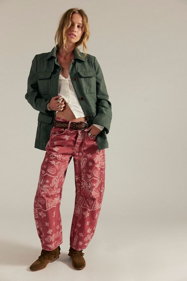 We The Free Good Luck Printed Barrel Jeans