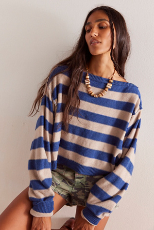 We The Free Into The Blue Pullover at Free People in Blue Ivory Combo Stripe, Size: Medium