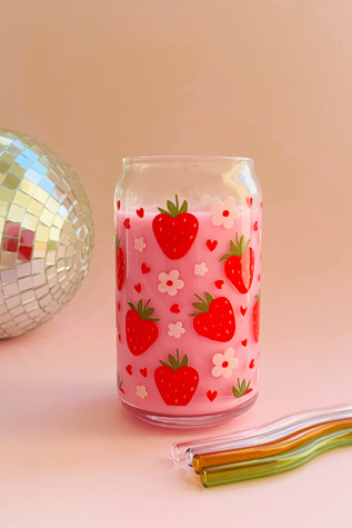 Golden Hour Designs Strawberry Dreams Glass Cup at Free People in Pink
