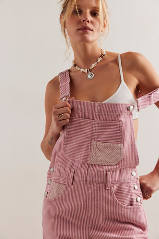 We The Free Ziggy Island Striped Overalls at Free People in Dried Rose, Size: XL