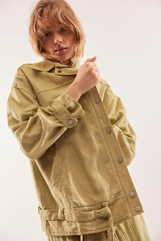 We The Free Lola Linen Jacket at Free People in Dried Aloe, Size: Small