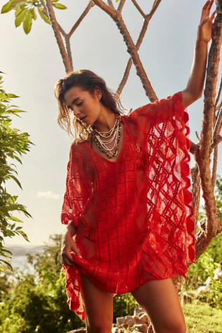 Sunshine Crochet Kaftan Jacket at Free People in Cherry