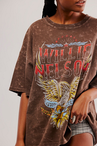 Willie Nelson Eagle One-Size Tee by Daydreamer at Free People in Brown Wash