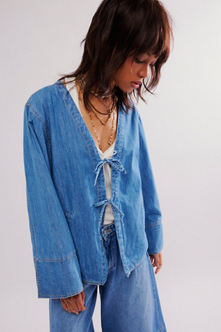 Tie-Front Denim Jacket at Free People in Dragonfly, Size: Small