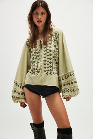 Savannah Embroidered Top at Free People in Frozen Dew, Size: Small