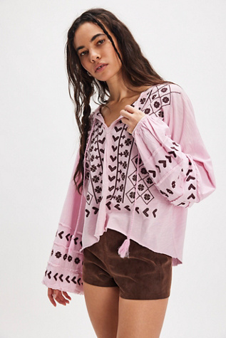 Savannah Embroidered Top At Free People In Lilac, Size: Large