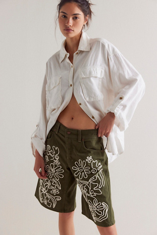 We The Free Cruisin' Soutache Long Shorts at Free People in Army, Size: 27