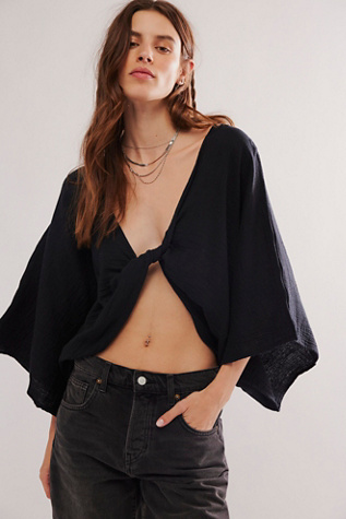 Linen Twist Front Crop Top at Free People in Black