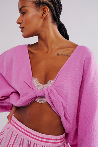 Linen Twist Front Crop Top at Free People in Orchid