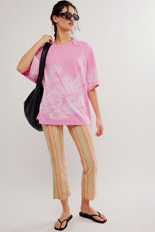 Exploded Waves One-Size Tee by Daydreamer at Free People in Pink Sugar