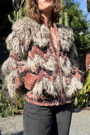 Vintage Long Haired Shearling Fiber Art Sweater Jacket Selected by Market Vintage