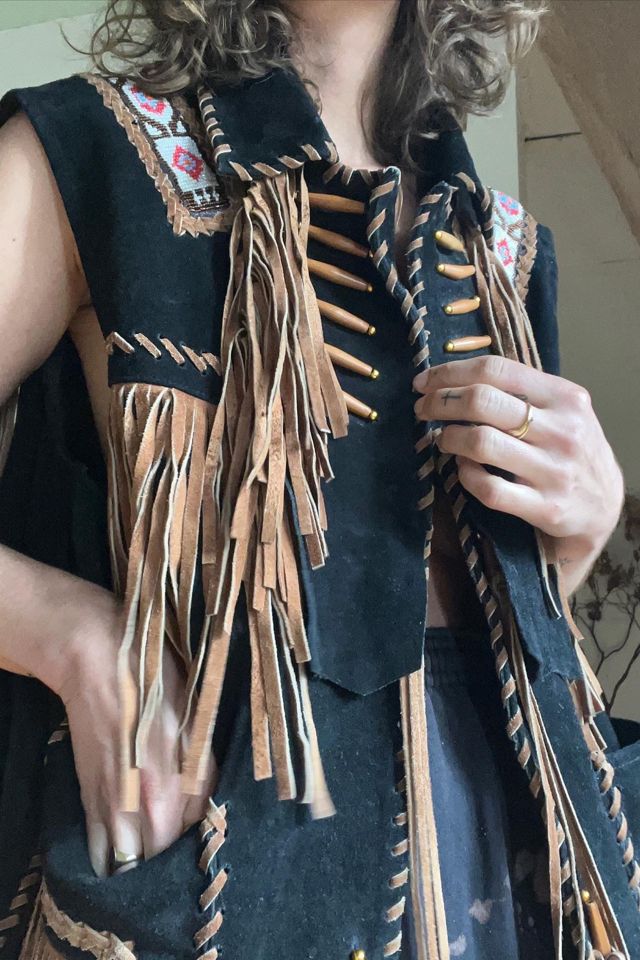 1990s Vintage Leather Fringe Western Vest Selected by Market