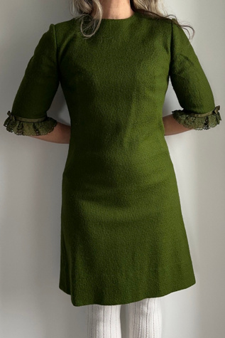 Vintage Wool Cocktail Dress with Ribbons and Lace Selected by KA.TL.AK
