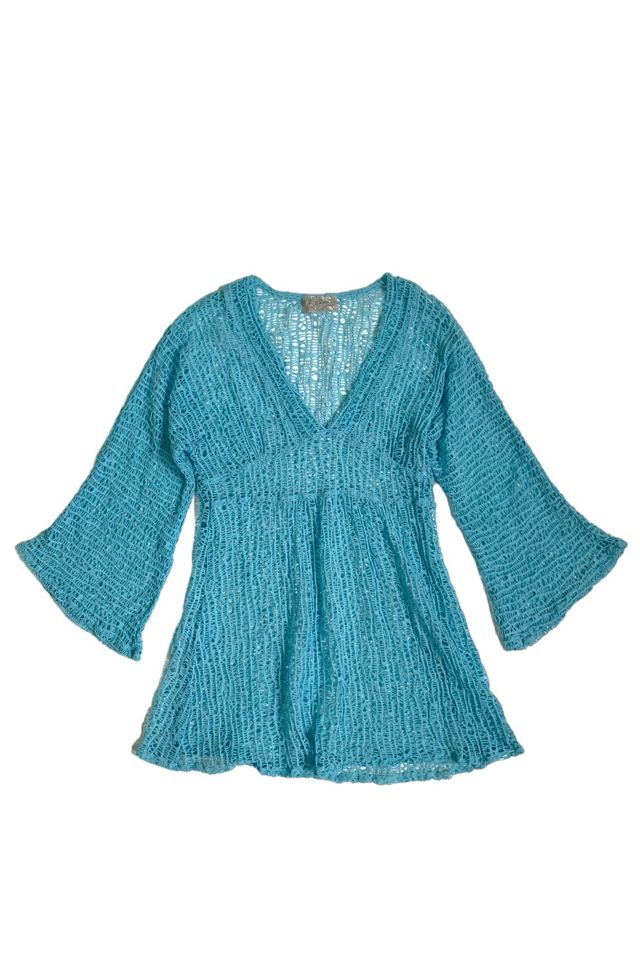 Vintage Y2K Turquoise Sheer Mesh Tunic Top Selected by SharpLilTeeth Free People