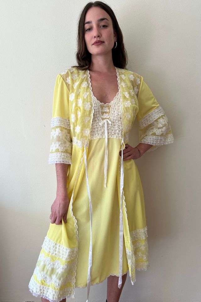 Vintage Yellow 2-Piece Ruffle Slip Set Selected by Picky Jane | Free People