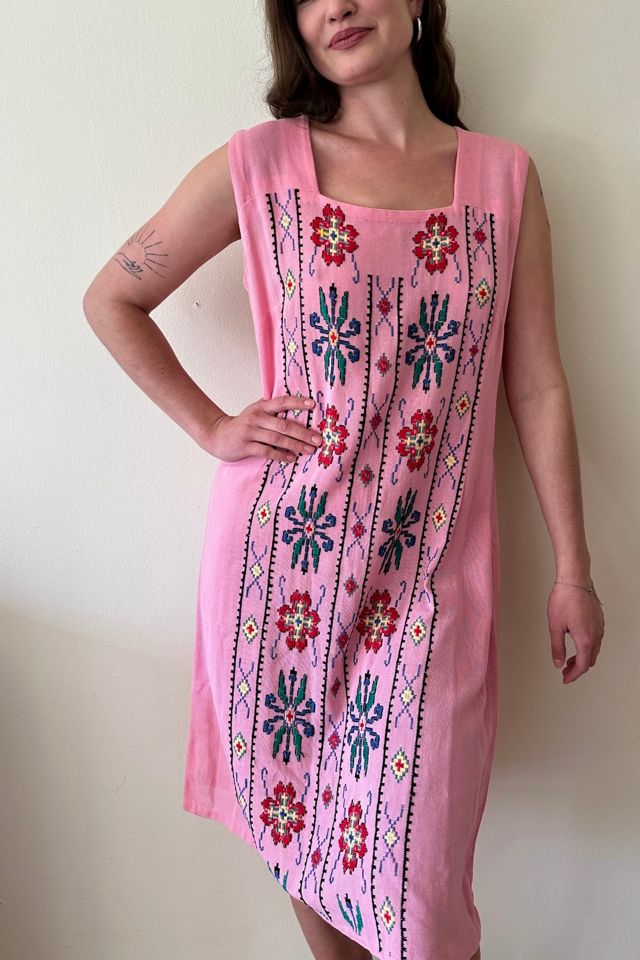 Pink Folk Embroidered Sheath Dress Selected by Picky Jane