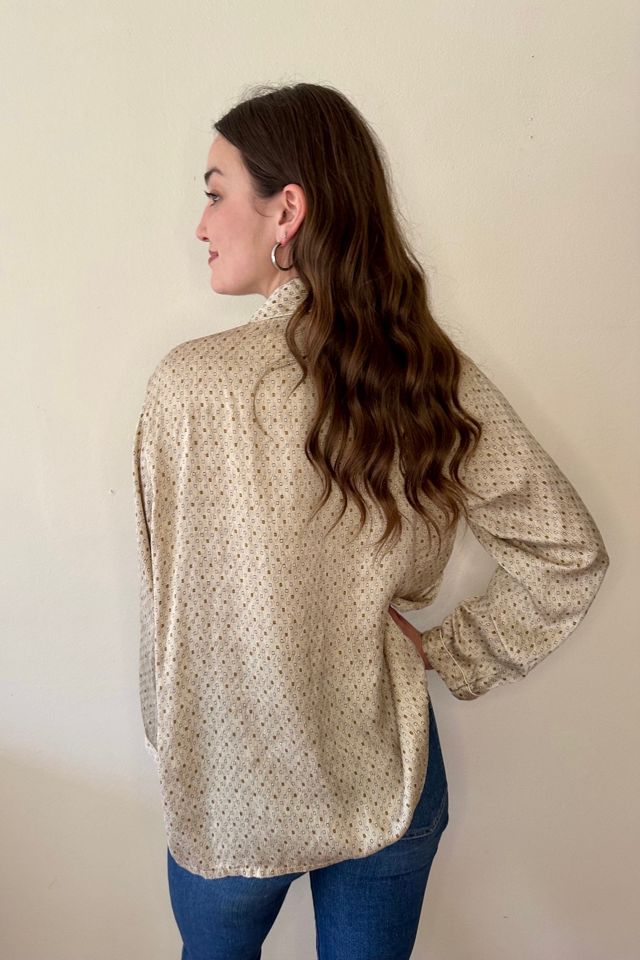 Vintage Taupe Tiny Foulard Print Silk Blouse Selected by Picky Jane #2
